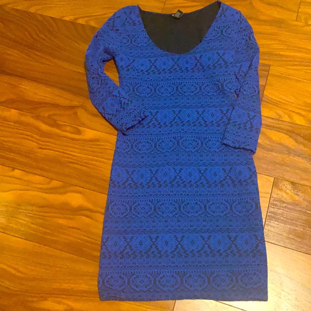 3/4 Sleeve blue and black bodycon